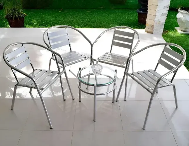 Kit 4 Cadeiras + 1 Mesa Alumínio Varanda Casa Jardim Piscina