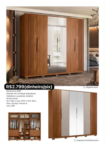 Guarda Roupa Casal 6 portas com espelho - Promoção