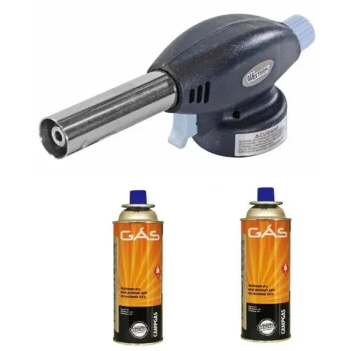 Kit Maçarico Portátil Com Controle Manual + 2 Latas De Gás