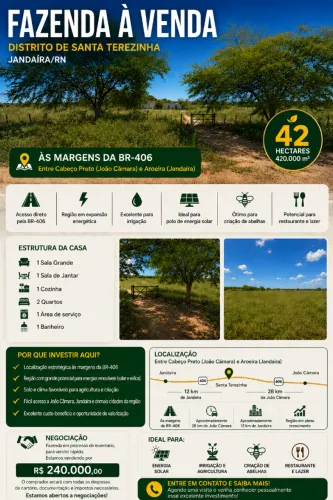 FAZENDA À VENDA - 42 HECTARES - SANTA TEREZINHA | JANDAÍRA/RN