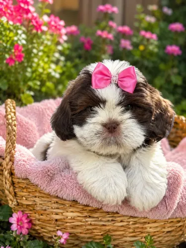 Shih tzu fêmea branca e chocolate para você!