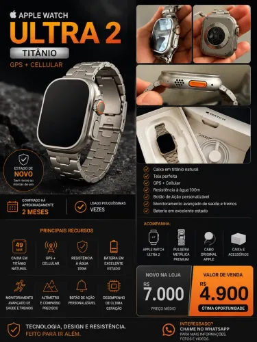 APPLE WATCH ULTRA 2 TITÂNIO NATURAL - GPS + CELLULAR | ESTADO DE NOVO