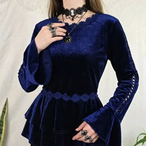 Blusa gótica veludo azul M