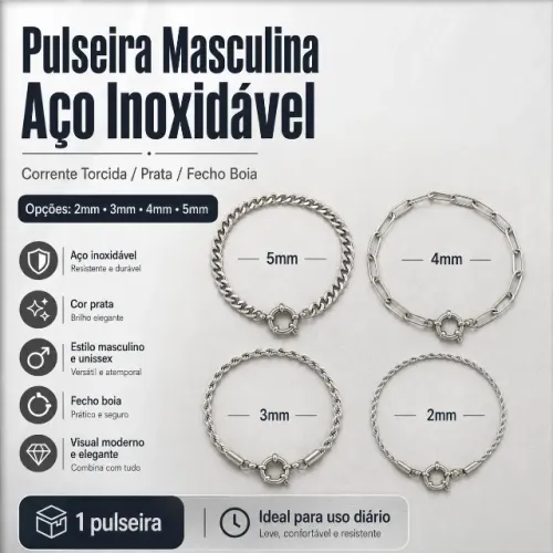 Pulseira Aço inoxidável fecho Bóia masculino feminino unissex
