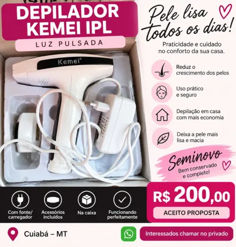 Depilador Kemei IPL Luz Pulsada Seminovo - Completo e Funcionando