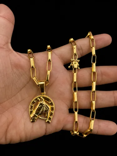Corrente Tijolinho 5mm banhada a ouro 18k