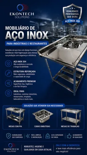 Mesas e prateleiras em inox 