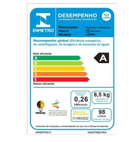 Máquina de Lavar Electrolux 8,5kg Branca Essential Care (LES09)
