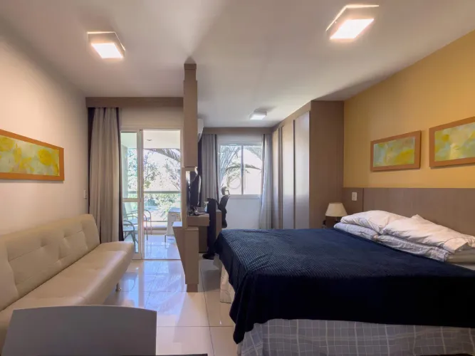 Flat Mobiliado com Varanda no The Sun SHTN Asa Norte | 1 Quarto, Lazer Completo e Próximo