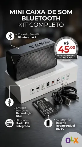 Caixa de Som Portátil Bluetooth c/ Rádio FM e Entradas USB/SD - Nova