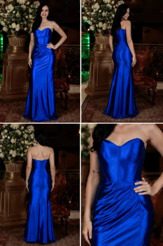 VESTIDO AZUL ROYAL ACETINADO