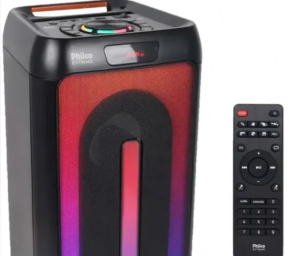 Caixa De Som Amplificada Philco 350W Flash Lights 15 horas de bateria
