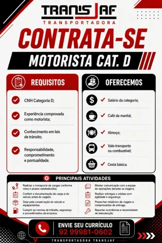 Motorista D com experiência de entregas