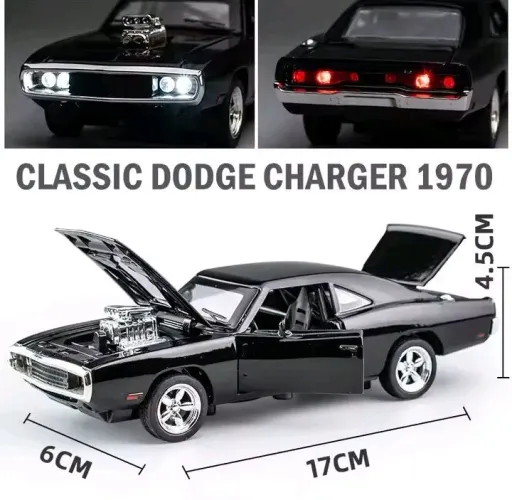 MINIATURAS COLECIONÁVEIS DODGE CHARGE E LYKEN ESCALA 1.32 17CM METAL LUS SOM BELO HORIZONT