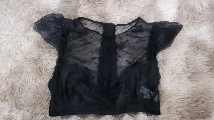 Cropped preto renda loungerie