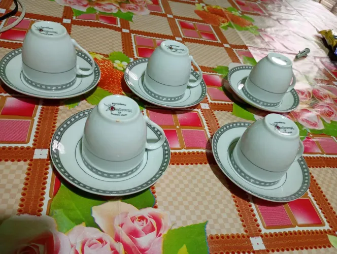 Jogo de 5 Xícaras de Café com Pires em Porcelana Galaxy - Estilo Italiano / Vintage<br>