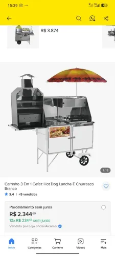 Carrinho de Cachorro-Quente 3 em 1 Profissional - Churrasqueira + Lanche - Semi Novo
