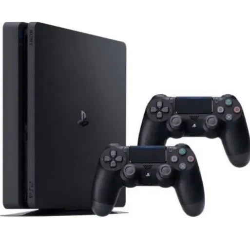 PlayStation 4 slim preto seminovo com 2 controles e jogos