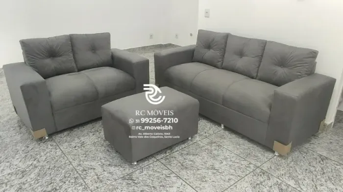 Sofá 2 e 3 assentos com Puff Material suede D33 Confortável Direto da Fábrica