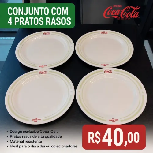 Jogo com 4 pratos Coca cola