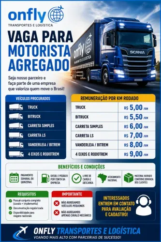 ? VAGA PARA MOTORISTA AGREGADO / TRANSPORTADOR AUTÔNOMO