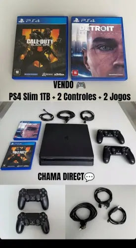 Ps4 silm1 tb+ 2 controle + 2 jogos