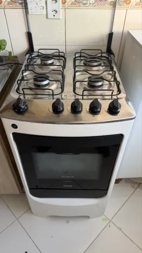 Fogão Consul 4 Bocas Branco com Mesa Inox e Acendimento Automático - Seminovo