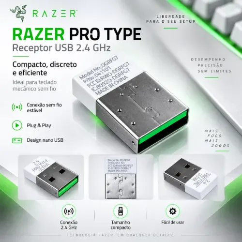 Razer Pro Type Receptor USB teclado mecânico sem fio