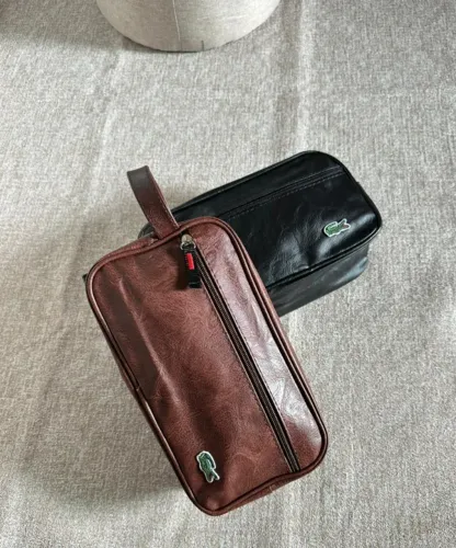 Necessaire em Couro Masculino Preto/Caramelo (Altura 14cm / Comprimento 25cm)