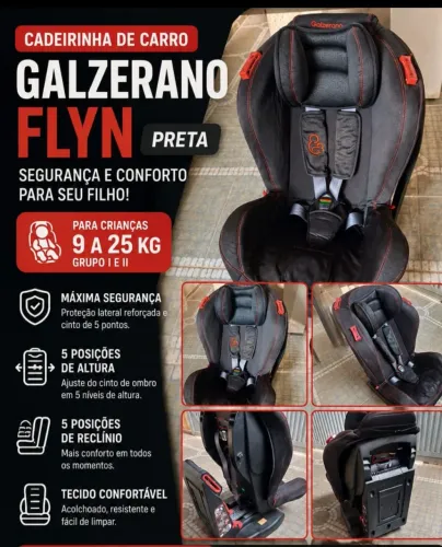 Cadeirinha carro Galzerano Flyn preta para crianças de 9 a 25 kg.
