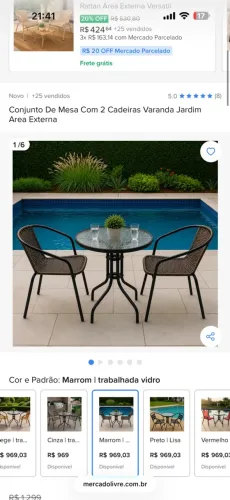 Conjunto de mesa com duas cadeiras área externa/varanda