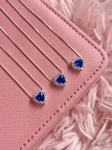 Colar LUXO Prata 925 Presente feminino colar Coração azul dia das mães
