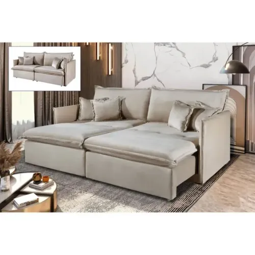 sofá Cama Milano em linho bege 2 metros