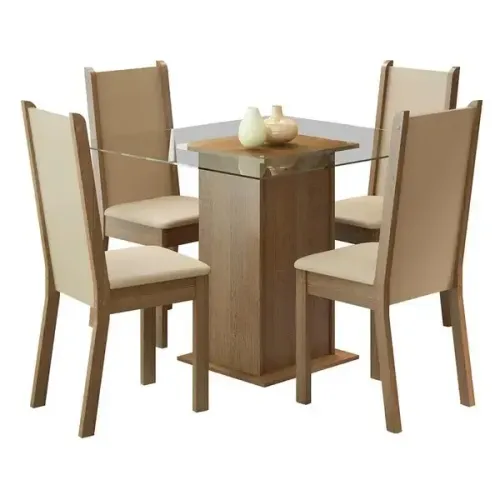 Conjunto Sala de Jantar Madesa Aline Mesa Tampo de Vidro com 4 Cadeiras