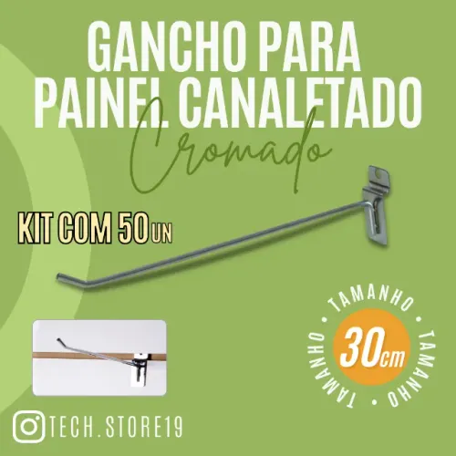 Kit Gancho Painel Canaletado 30cm Cromado - 50 Unidades