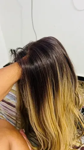 Front lace repartição livre loira com mechas