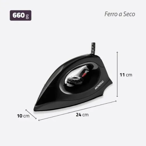 Ferro de Passar a Seco, Mondial, Preto, 1000W, 110V - FSN-55-B   produto novo na caixa