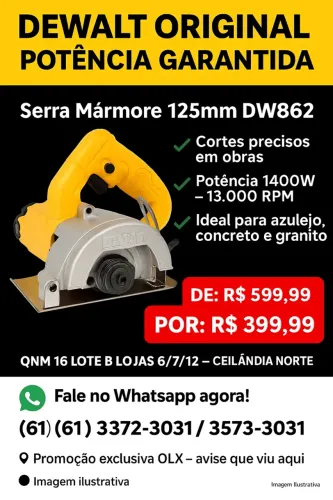 Serra Mármore Dewalt DW862 125mm 1400W - Potência e Precisão Profissional!