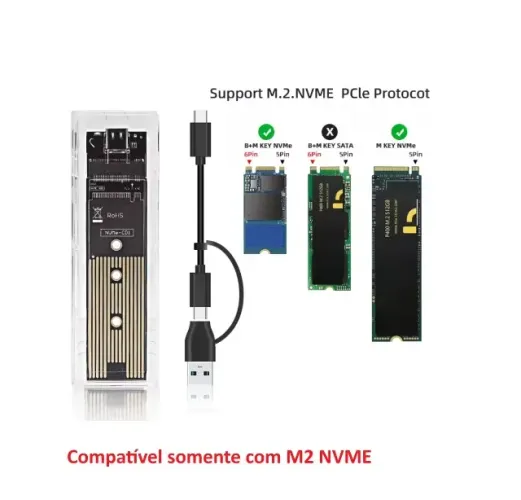 Case adaptador Nvme p/ USB 3.1 (Tipo C + USB A)