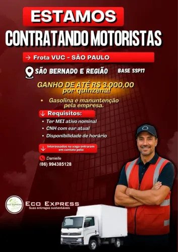 Vagas de emprego para motorista mercado livre