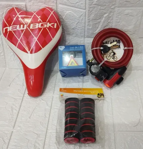 Kit para bike: selim , luz de led , cadeado e manopla