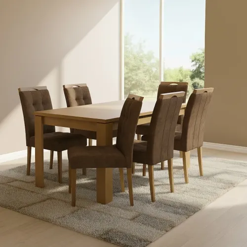 Mesa de Jantar com 6 Cadeiras em Madeira Lopas tt43