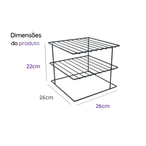 Organizador De Pratos Divisor 3 Níveis Rack Aramado Cozinha Cor Preto