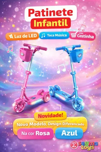 Patinete Infantil Com Cestinhas LED
