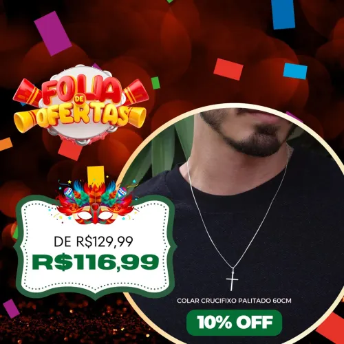 Colar Crucifixo Palitado 60cm Prata Legítima 925 na PROMOÇÃO!!
