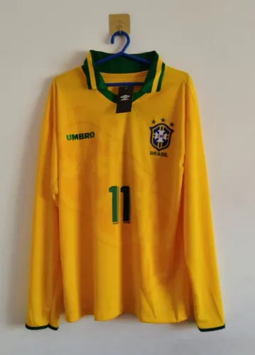 Camisa Retrô Brasil Seleção Brasileira Manga Longa  Romário 1994 Amarela  - Copa do Mundo