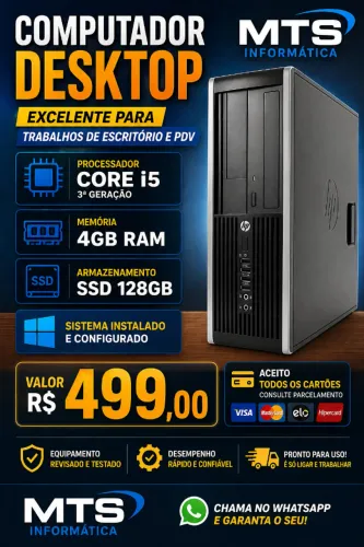 Desktop HP slim i5 de terceira, 4gb de ram e ssd 128, PDV, escritorio