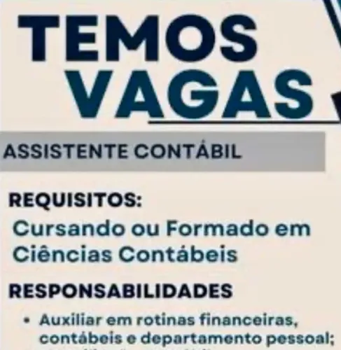  ? VAGA DE EMPREGO: Setor Contábil e Recursos Humanos