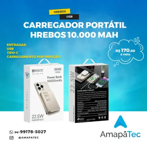 Carregador Power Bank Titanium Magsafe Wireless 10.000mah