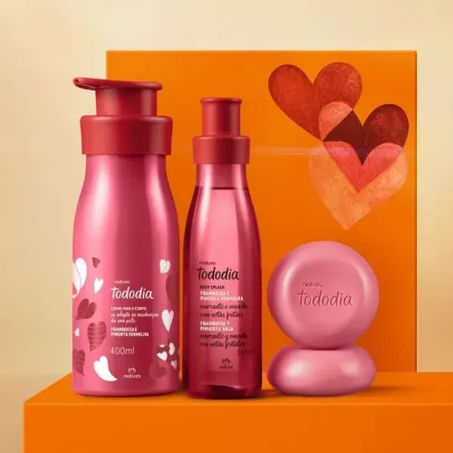 Kit Tododia Framboesa + Pimenta Vermelha,  Creme + Body Splash + Sabonete 